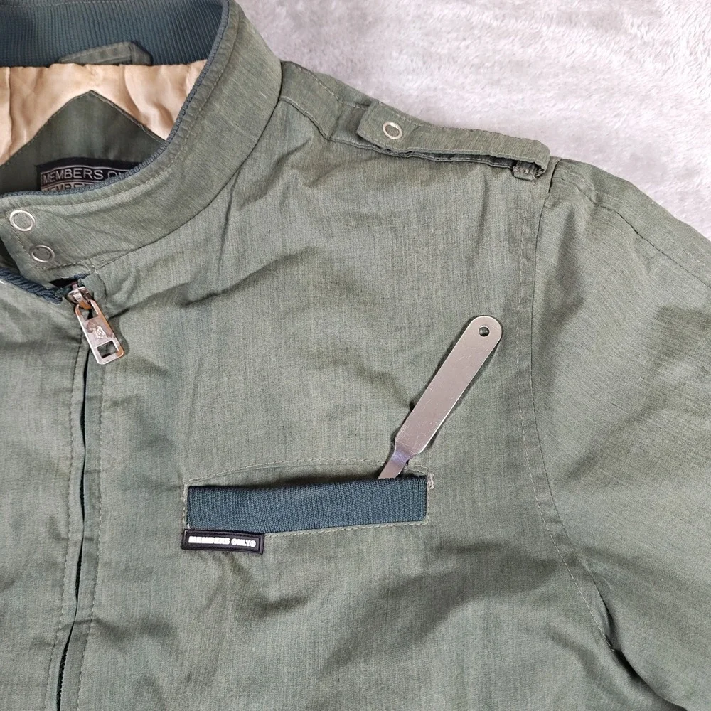Vintage Members Only Jacket Mens Medium Green Bomber Racing Full Zip Retro Lined